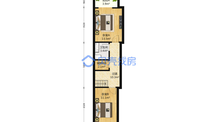 京铁家园三区 南北复式两居 朝南客厅 满五唯一-平面图