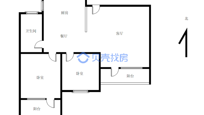 百合田园A区，明室明厅 精装两室电梯中间层-户型图