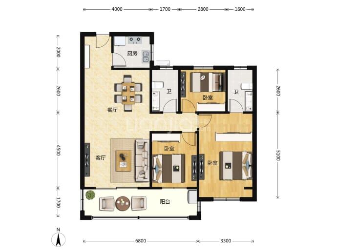 磁湖璟悦3室2厅2卫户型图