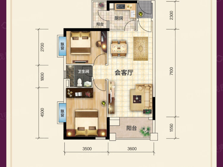 侨雅苑(花都区)2室2厅1卫户型图