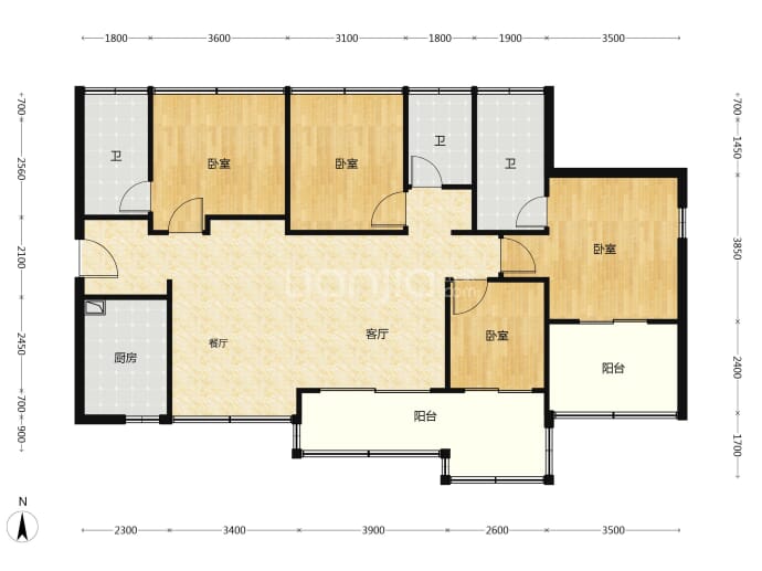 天泽玉河府4室2厅3卫户型图