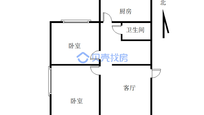 老城繁华地段户型方正的套二，，-户型图