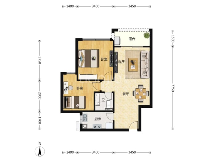 裕安翠峰名府--建面 67.68m²