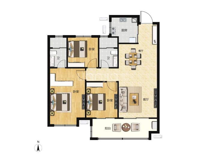 建投启悦3室2厅2卫户型图