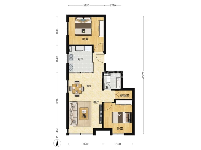 北京城建·国誉朝华2室2厅1卫户型图