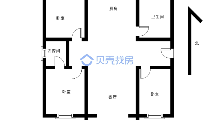郸城县新城办事处丁寨城中村改造安置小区 3室2厅 南 北-户型图