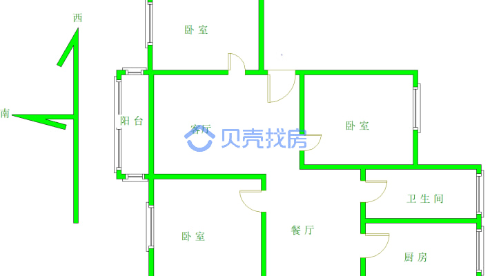 连云港港务局西园生活区 3室2厅 南-户型图