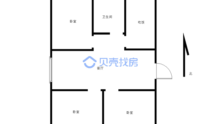 富华天地三期 毛坯 三室两厅边户 2楼-户型图