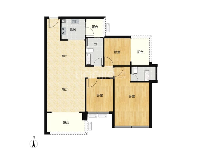 誉峯名门3室2厅2卫户型图