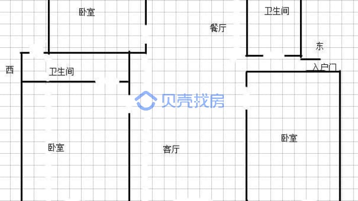 郡望府三室毛坯，可随意装。。。。-户型图