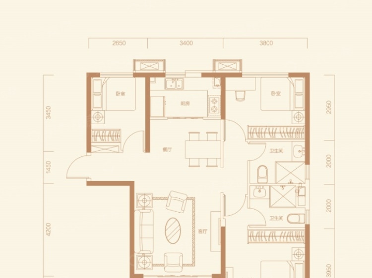 恒大翡翠湾3室2厅2卫户型图