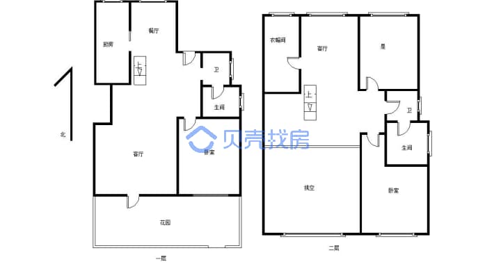 一二楼复式，独有私家花园、车位，户型方正，位置安静-户型图