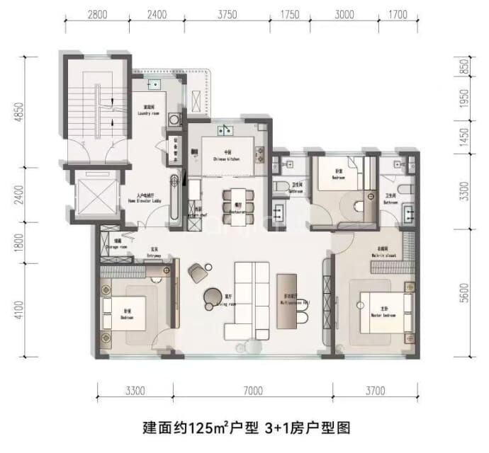 正大青特尚誉府3室2厅2卫户型图