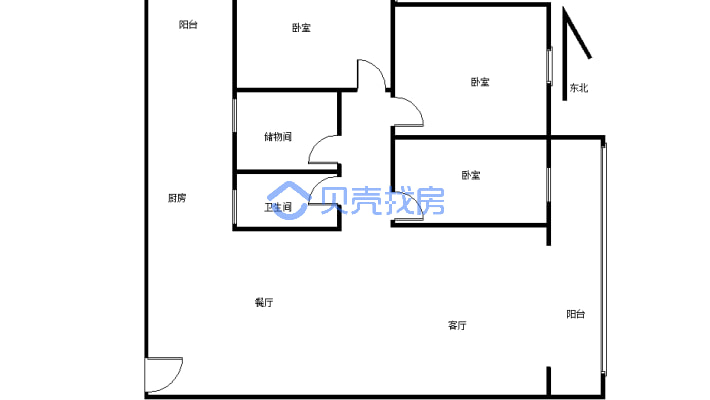 金江外滩精装三室出售房子户型方正-户型图