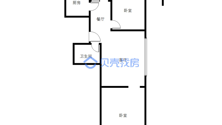 精装两室东边户，南北通透，南北卧室，有单独露天平台-户型图