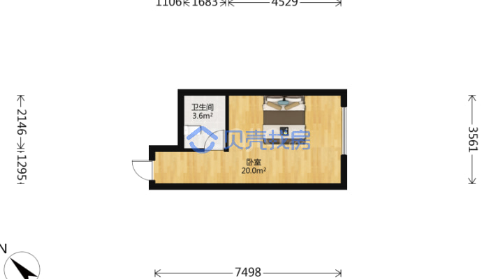 美域中央 1室1厅 东南 南-户型图