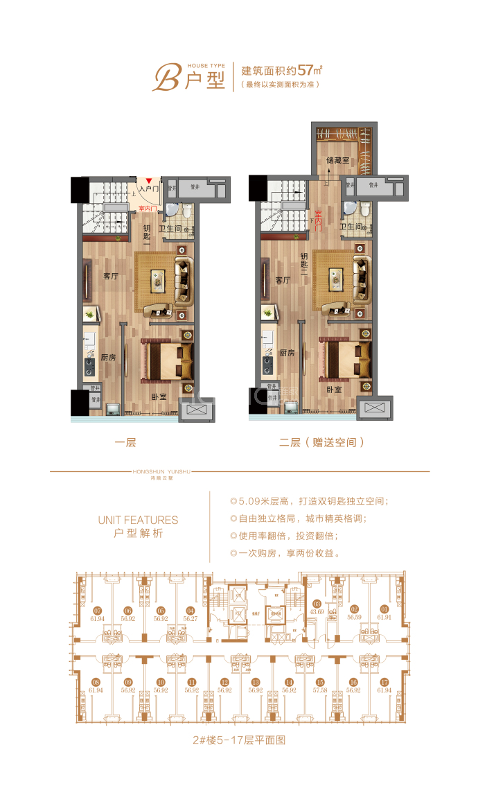 鸿顺世纪城-鸿顺云墅--建面 57m²