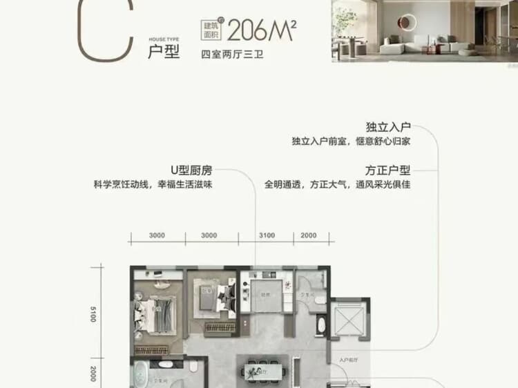 城投烟岚四季4室2厅3卫户型图
