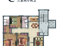 蓝湾雅园3室2厅2卫户型图