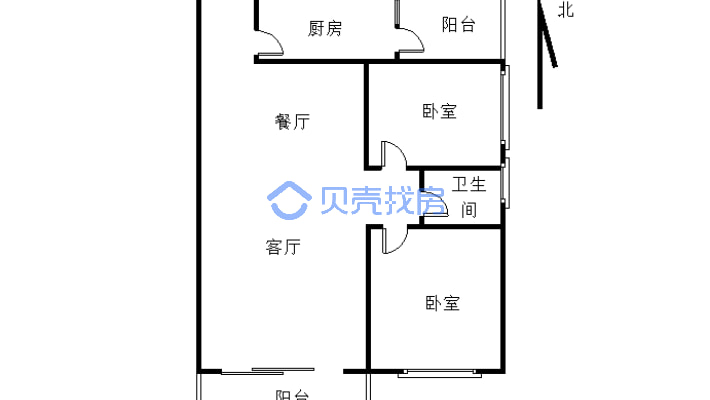 东山小区 2室2厅 南-户型图