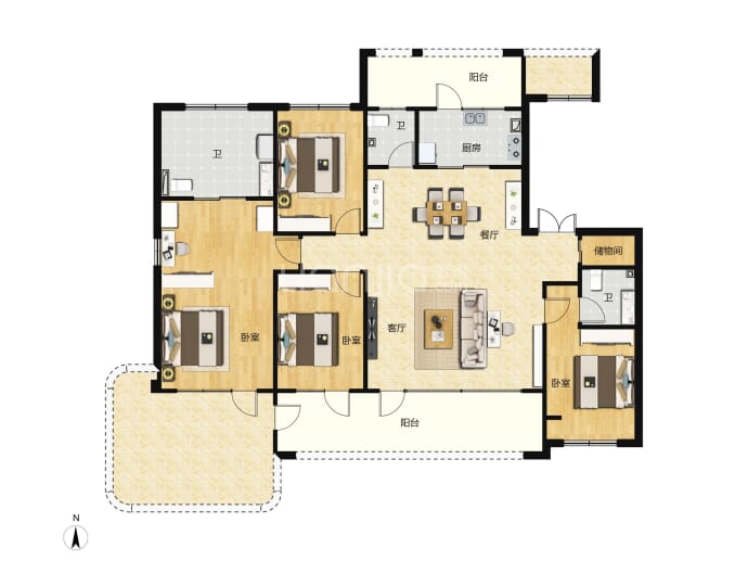 新元序4室2厅3卫户型图