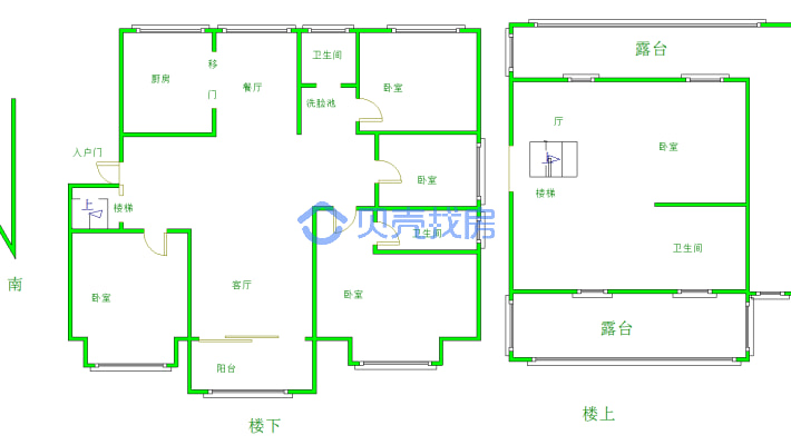 香桂园~多层电梯六楼复试  带阁楼 带前后双平台-户型图