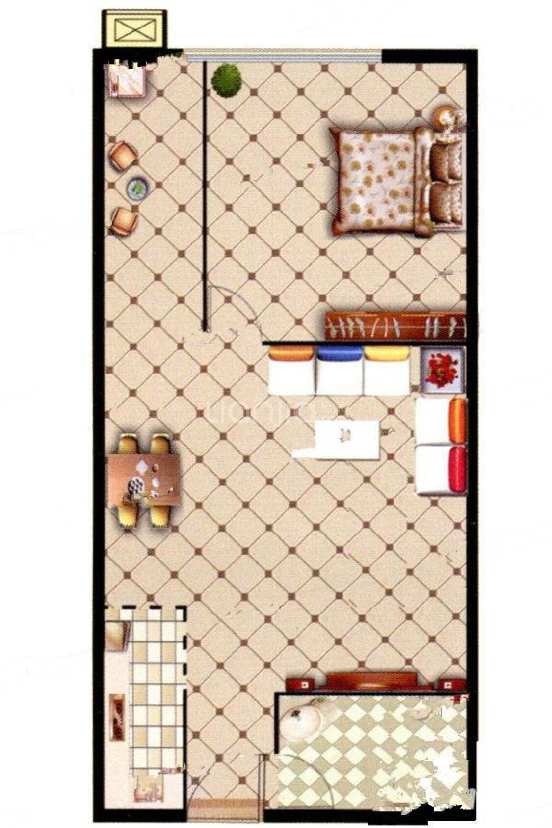 御苑楼盘】一居室户型图|1室2厅1厨1卫建面 56m05房型图-衡水贝壳