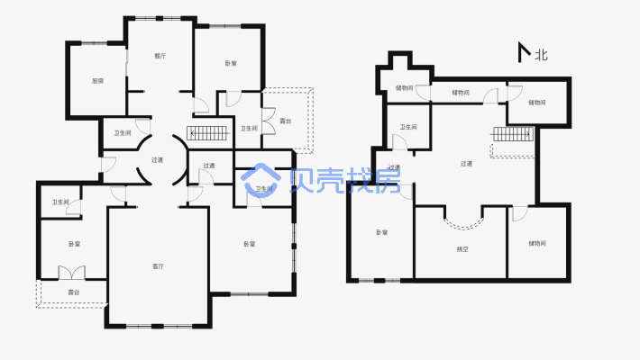 红光山百合公寓，乌五室三厅一厨4卫精装，两层阁楼-户型图