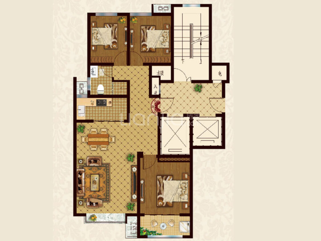 【辰隆星河城_潍坊辰隆星河城楼盘】三居室户型图|3室2厅1厨1卫建面