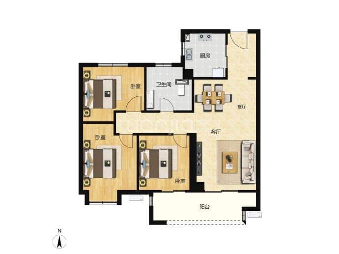 松霖华府3室2厅1卫户型图
