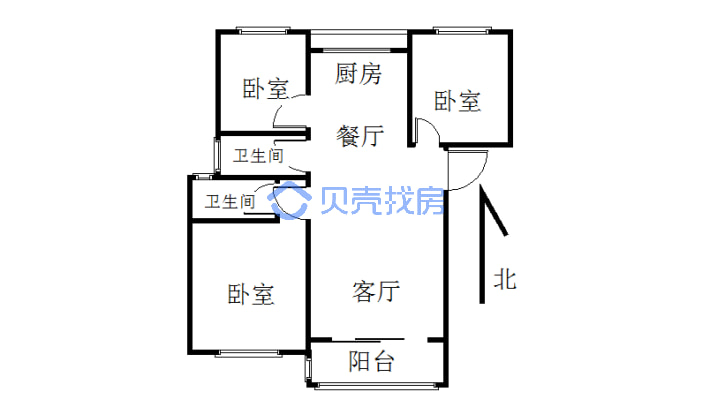 千田理想城 3室2厅 南 北-户型图