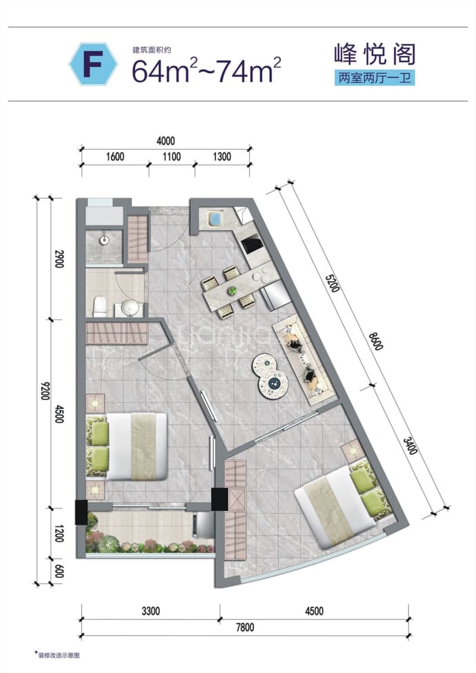 蒸水湾悦公馆--建面 70m²