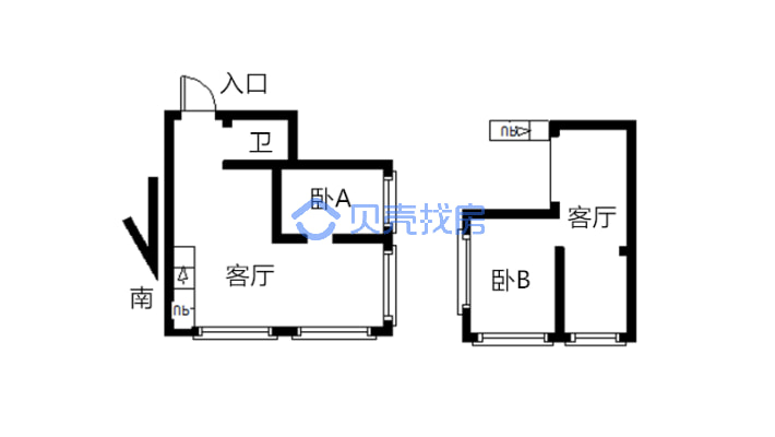 广场茶具城loft单身公寓 上下两层 阳光充裕-户型图