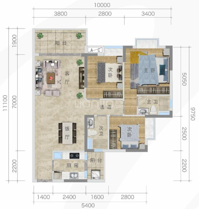 大地春天花园--建面 97.63m²