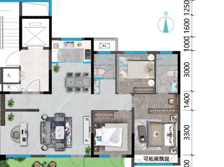 金域璞樾3室2厅2卫户型图