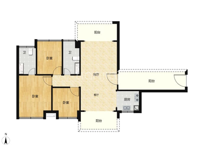 誉峯名门3室2厅2卫户型图