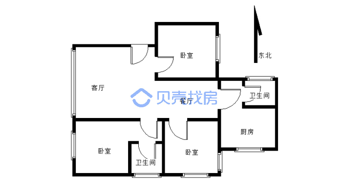 四川茶业小区 3室2厅 东北-户型图