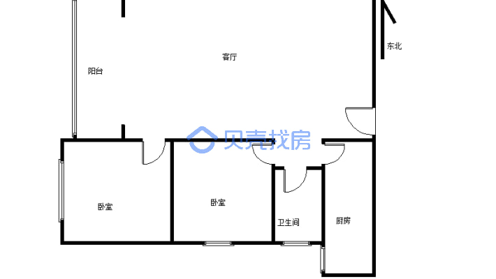 金江外滩观江两室 户型方正 装修温馨 拎包入住-户型图