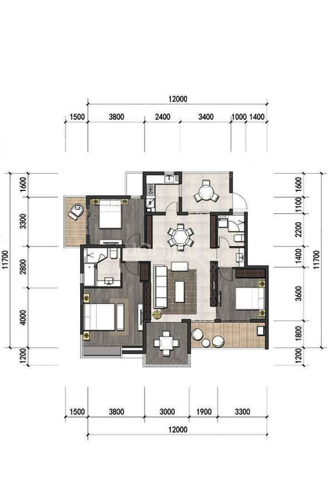 【阿那亚_秦皇岛阿那亚楼盘】三居室户型图|3室2厅1厨2卫建面 135m