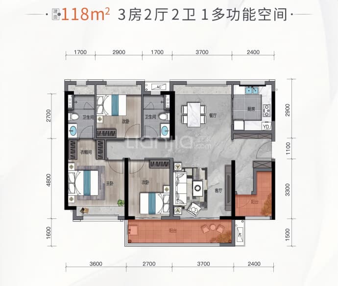 美的·金地·新明珠·凤翔湾壹号--建面 118m²