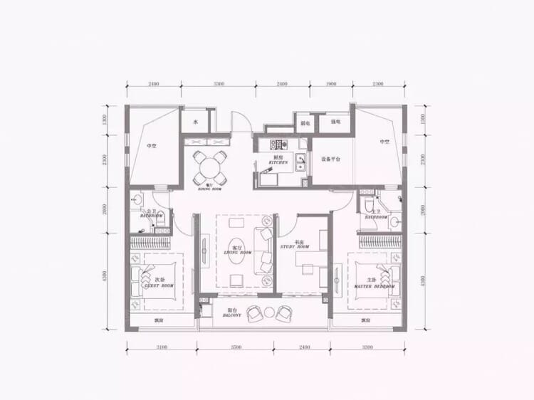 【滨江御虹府_杭州滨江御虹府楼盘】三居室户型图|3室2厅1厨2卫建面