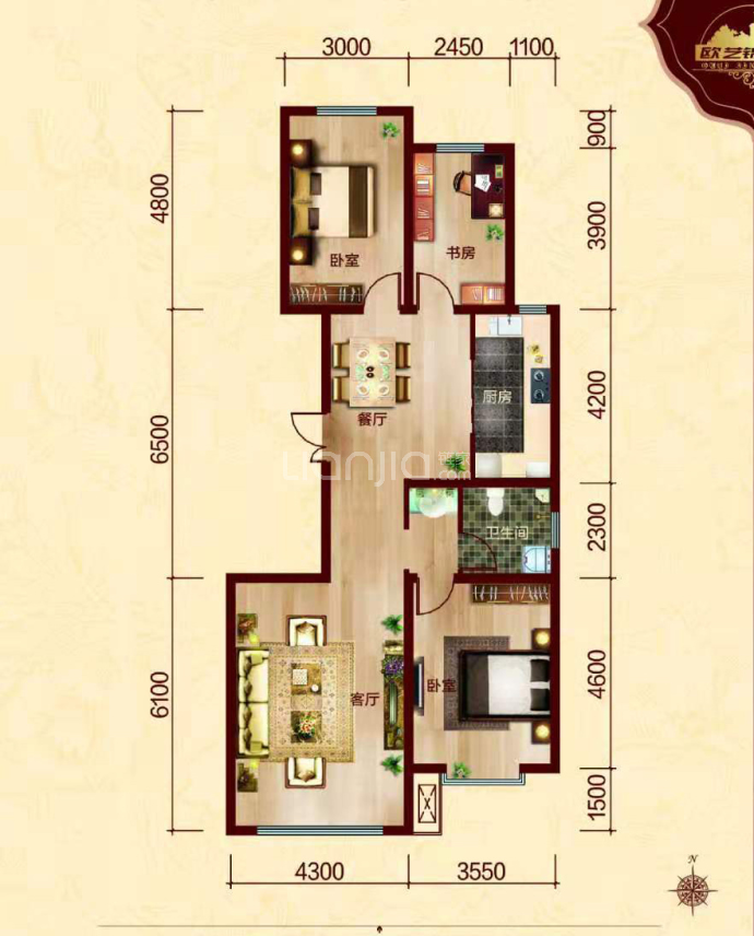 欧艺家园锦绣苑--建面 129m²