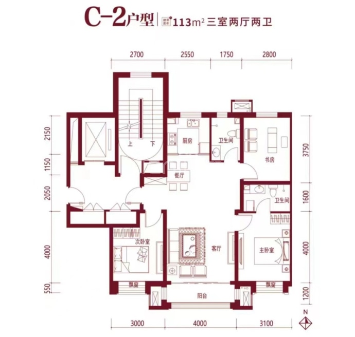 文旅金地3室2厅2卫户型图