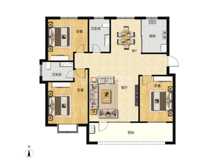 上海新城3室2厅2卫户型图