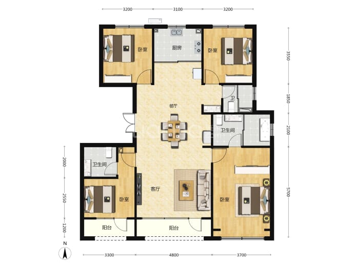 北京建工熙华台4室2厅3卫户型图