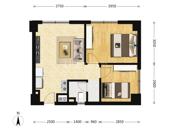 朗悦V公馆--建面 63.57m²