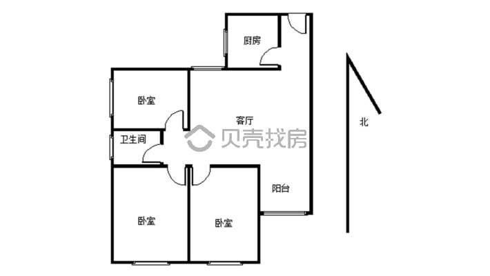 城北银华小区，中间楼层，三室精装修，婚房可拎包入住-户型图