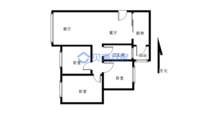 框架结构的商品房小区，标准三室，中间楼层-户型图