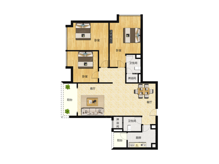 西关海3室2厅2卫户型图
