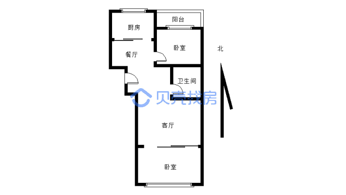 玉龙家园电梯12楼84.06平2室1厅南北通透-户型图